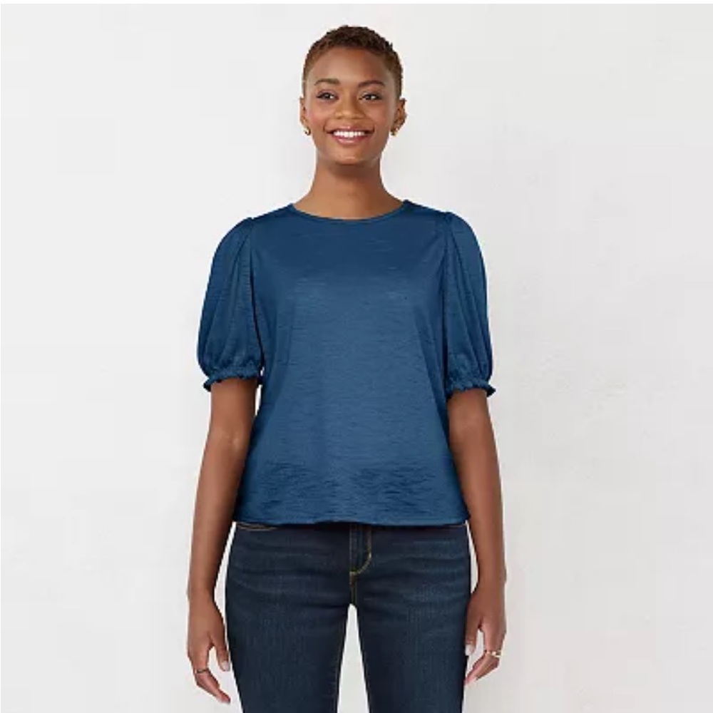 NWT Women's LC Lauren Conrad Crewneck Puff Sleeve Tee